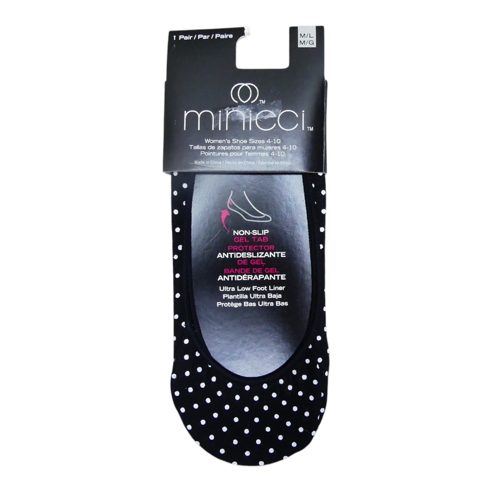 Minicci Foot Liner Women M/L Black New Polka Dot Non-Slip Gel Tab No Show Socks